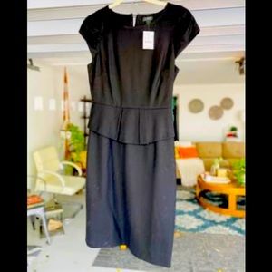 NWT J.Crew Black Sheath Wool Peplum Dress Cap Slv
